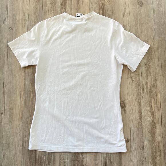 Roxy Women’s Swim Rash Guard Top White Pink Logo Size 6 Short Sleeve Surf Shirt - Picture 2 of 7